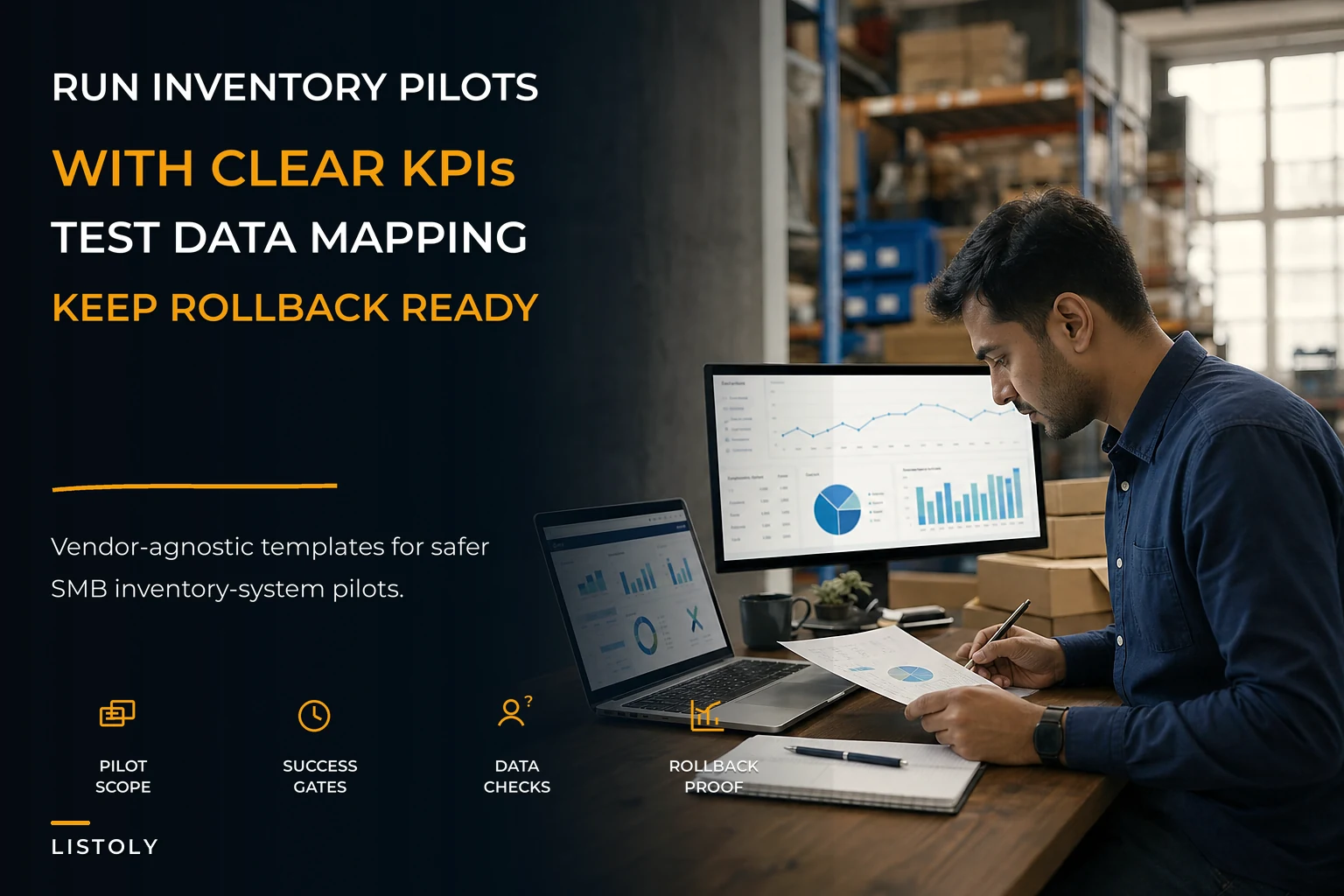 Run successful inventory-system pilots: vendor-agnostic templates, KPIs and rollback gates for SMBs