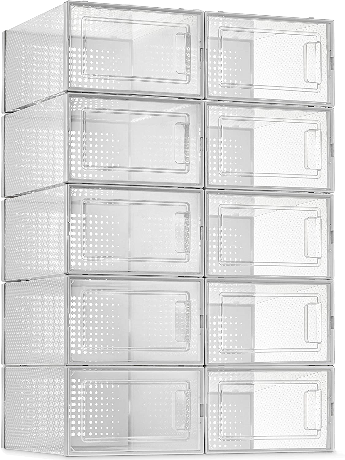 Photo 1 of 12 Pack Shoe Storage Boxes Clear Plastic Stackable Shoe Organizer Bins Drawer Type Front Opening Sneaker Shoe Holder Containers