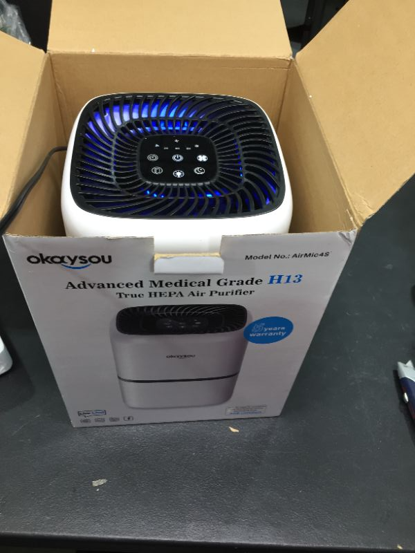 Photo 2 of Okaysou AirMic4S Air Purifier with H13 True HEPA filter for Home Remove Pet Hair Smoke Pollen Dust Pet Dander for LargeSmall Room Desktop White