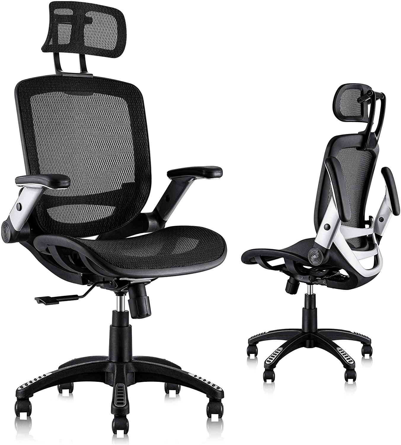 Photo 1 of Gabrylly Ergonomic Mesh Office Chair High Back Desk Chair  Adjustable Headrest with FlipUp Arms Tilt Function Lumbar Support and PU Wheels Swivel Computer Task Chair Loose Hardware All major parts accounted for wheels seat back head legs