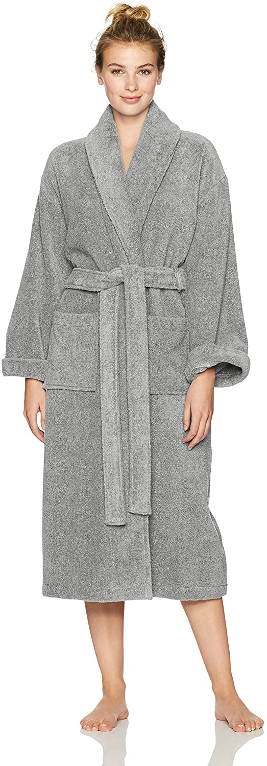 Photo 1 of Amazon Brand  Pinzon Terry Bathrobe 100 Cotton Platinum Medium  Large Clean