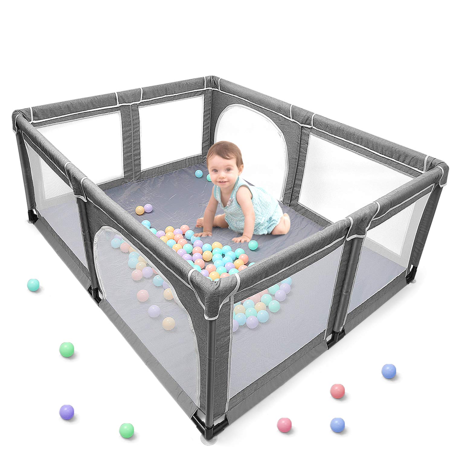 Photo 1 of YOBEST Baby Playpen Extra Large Playard Indoor  Outdoor Kids Activity Center with AntiSlip Base Sturdy Safety Play Yard with Super Soft Breathable Mesh Fence Play Area for Babies Toddler