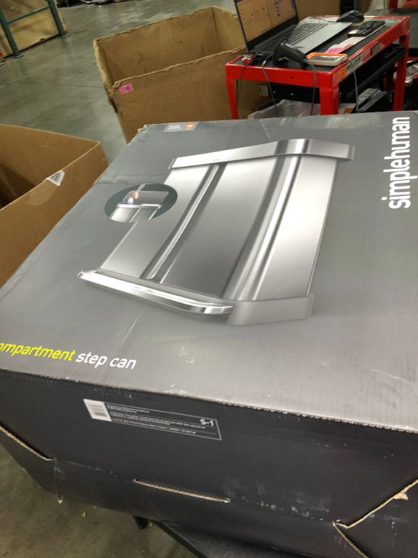Photo 2 of 58Liter NanoSilver Clear Coat Brushed Stainless Steel Dual Compartment Rectangular Recycling StepOn Trash Can Minor Scratches Very Minor Like New