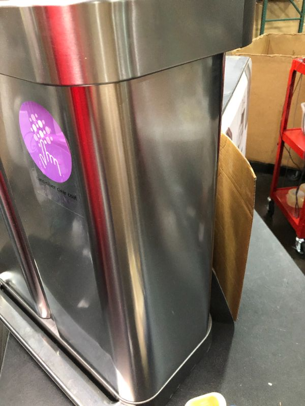 Photo 6 of 58Liter NanoSilver Clear Coat Brushed Stainless Steel Dual Compartment Rectangular Recycling StepOn Trash Can Minor Scratches Very Minor Like New