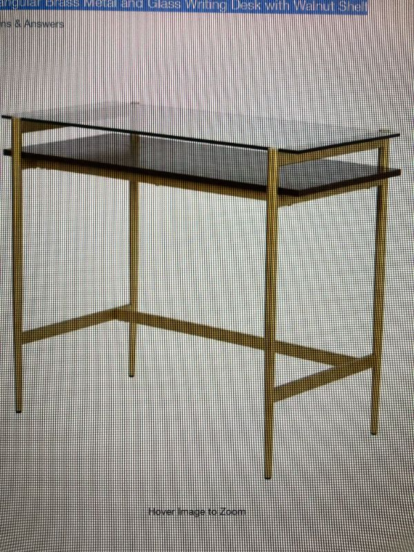 Photo 1 of Eaton 36 in Rectangular Brass Metal and Glass Writing Desk with Walnut Shelf No sign of Damage Loose Hardware