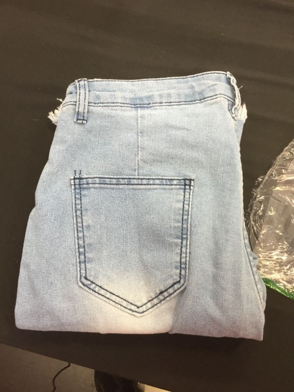 Photo 2 of Womens Elastic Ripped Hole Classic Denim Bell Bottom Jeans Medium