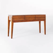 Photo 1 of Herriman Wooden Console Table with Drawers  Threshold designed with Studio McGee BROWN SOME SCRATCHES ON EDGES TAPE RESIDUE ON TOP LEGS NEED TIGHTENING
