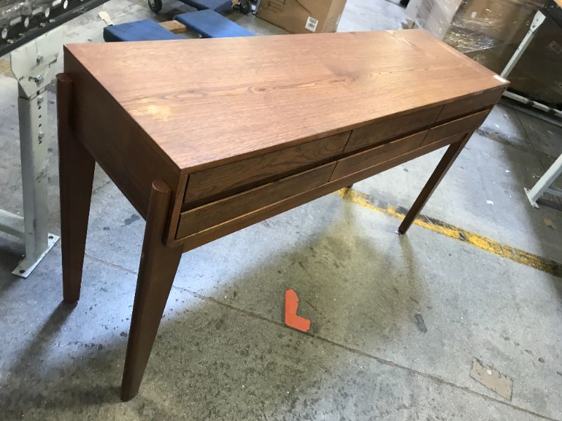 Photo 2 of Herriman Wooden Console Table with Drawers  Threshold designed with Studio McGee BROWN SOME SCRATCHES ON EDGES TAPE RESIDUE ON TOP LEGS NEED TIGHTENING