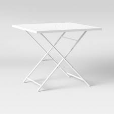 Photo 1 of 32 Metal Punched Square Patio Folding Table  White  Room Essentials