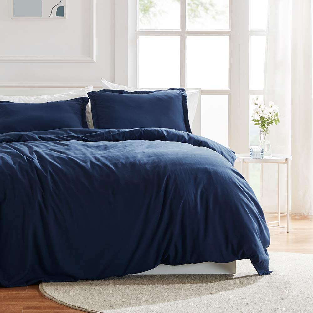 Photo 1 of SLEEP ZONE Bedding Duvet Cover Sets 90x90 inch Temperature Management 120gsm Ultra Soft Zipper Closure 3 Pieces Navy Blue FullQueen