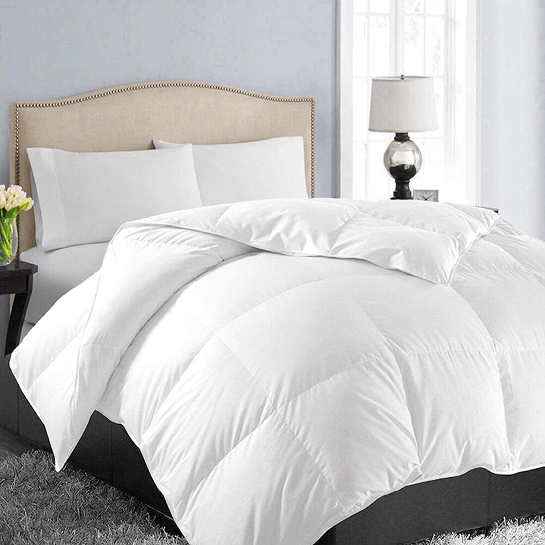 Photo 1 of EASELAND All Season Queen Size Soft Quilted Down Alternative Comforter Reversible Duvet Insert with Corner TabsWinter Summer Warm FluffyWhite88x88 inches