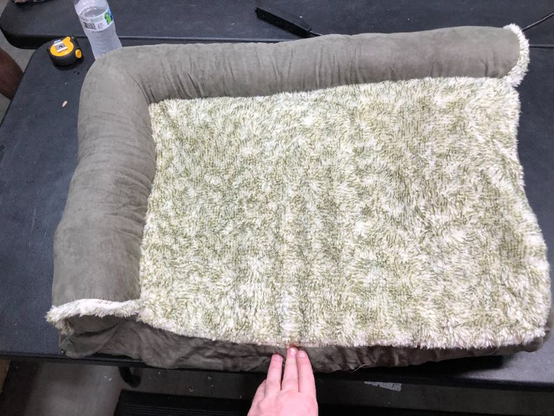 Photo 2 of FurHaven TwoTone Faux Fur  Suede Deluxe Chaise Lounge Orthopedic Sofa Pet Bed  Dark Sage Medium