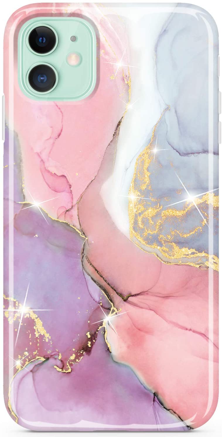 Photo 1 of Compatible with iPhone 11 Case Gold Sparkle Glitter Marble Slim Shockproof Flexible Bumper TPU Soft Case Rubber Silicone Cover Phone Case for iPhone 11 2019 61 inch  Pink Purple