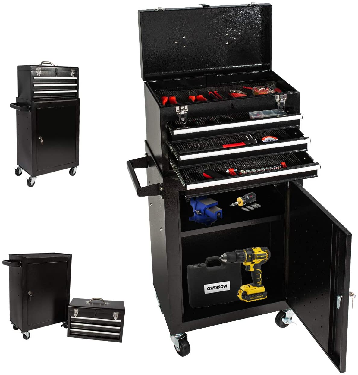 Photo 1 of 3Drawer Tool ChestRolling Tool Cabinet and Big Tool Storage Boxes Portable Removable Big Tool Chest with 4 Wheels Black