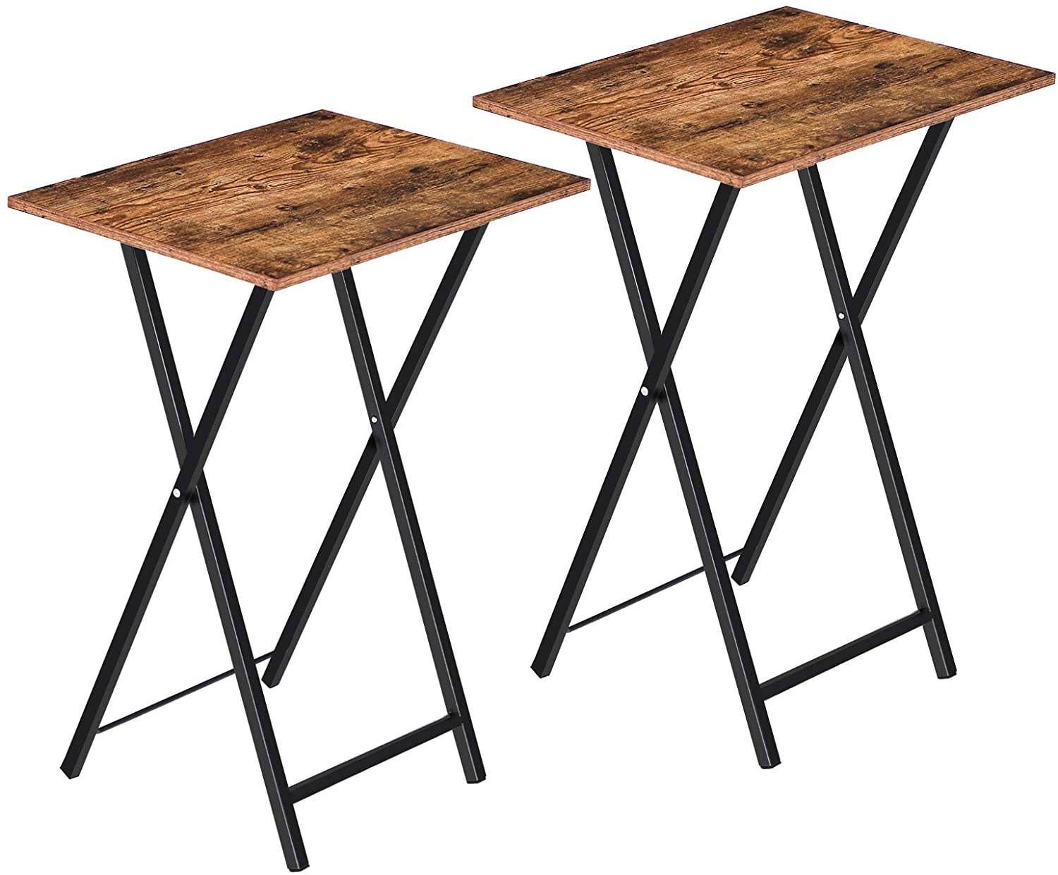 Photo 1 of HOOBRO Folding TV Tray Tables Set of 2 Side Table for Small Space Industrial Snack Tables for Eating at Couch Stable Metal Frame Easy Assembly Space Saving Rustic Brown and Black BF25BZ01