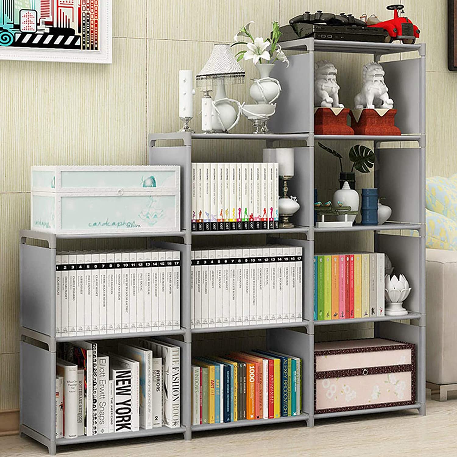 Photo 1 of Jaketen Bookshelf 9Cubes Book Shelf Office Storage Shelf Plastic Storage Cabinet Grey