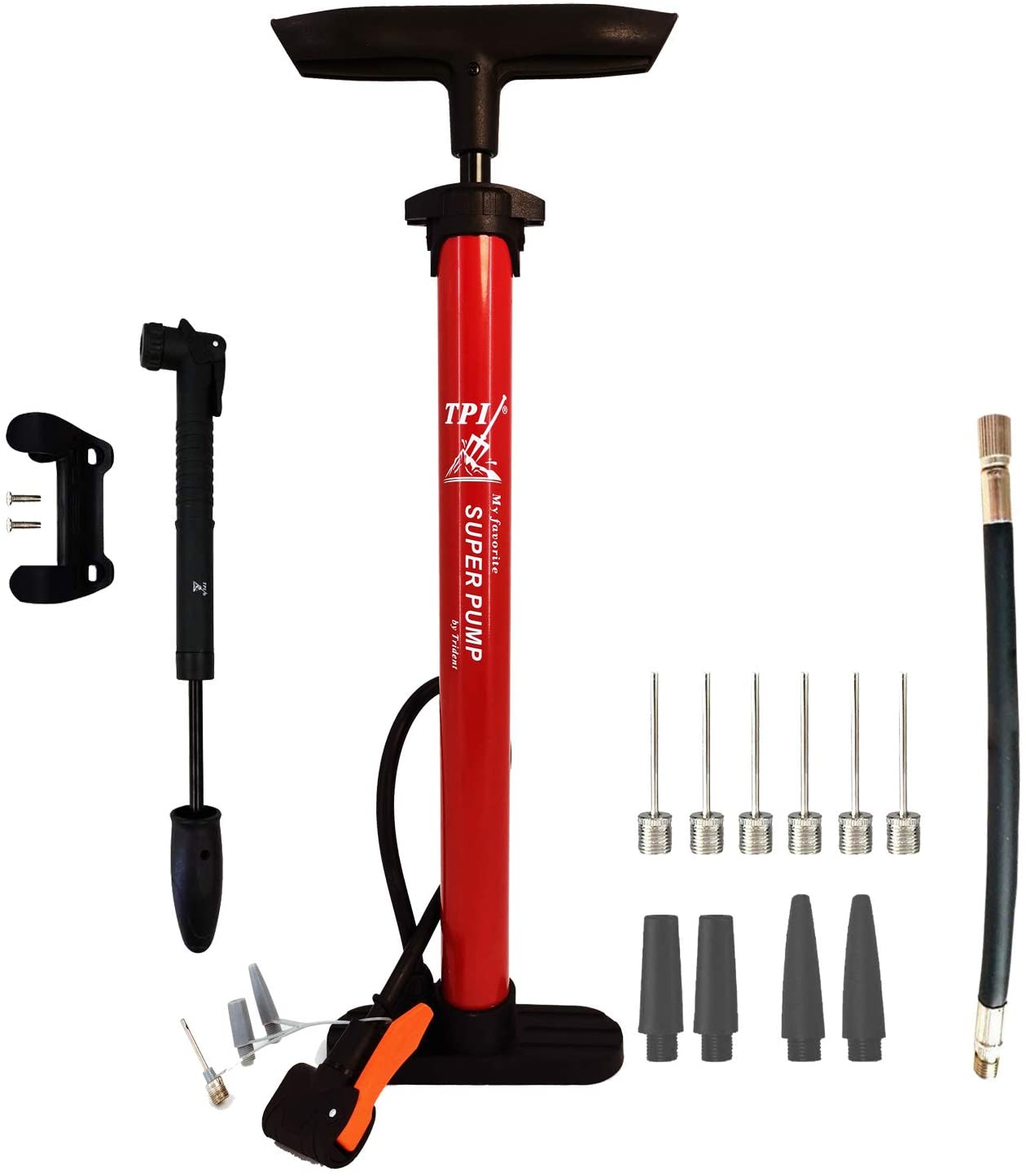 Photo 1 of TPI Hand Bike Pump with Schrader and Presta AntiSlip Foot Pad High Pressure Durable Hose of Choice RED