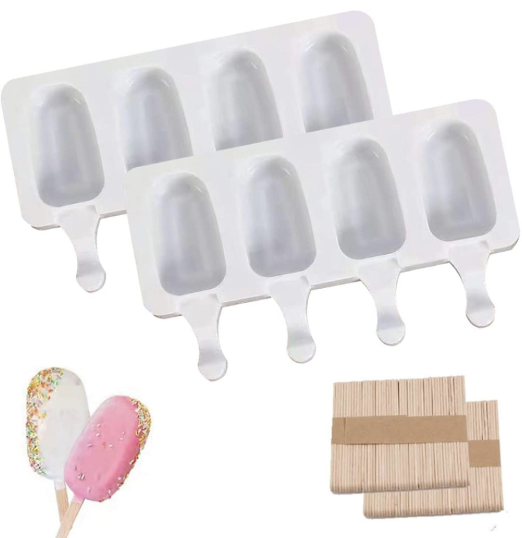 Photo 1 of 2 Pack Silicone Popsicle Molds Homemade Ice Cake Pop Molds 4 Cavities Popsicle Cakesicle Baking Molds with 100 Wooden Sticks for DIY Ice Cream Mini size 2 sets
