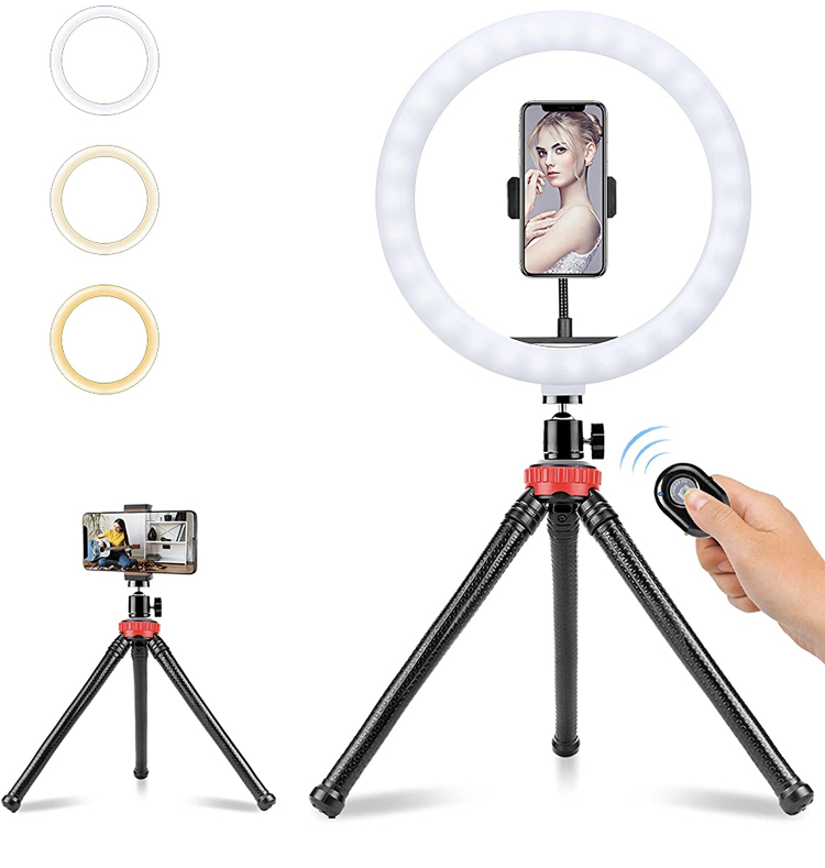 Photo 1 of YAOJIALVSE 10 Ring Light LED Desktop Selfie Ring Light USB LED Desk Camera Ringlight Tripod Stand iPhone Cell Phone Holder and Remote Control for Photography Makeup Live Streaming