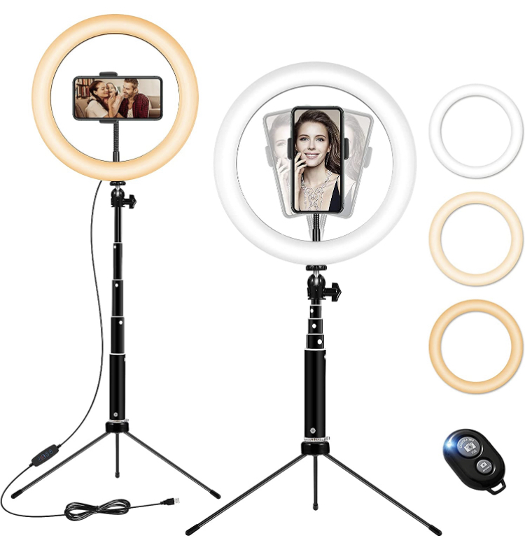 Photo 1 of 10 Selfie Ring Light with Tripod Stand and Phone Holder Desktop Circle Light with Remote Shutter Height Adjustable Ringlight for iPhone TikTok Makeup Video Conference Zoom Meeting