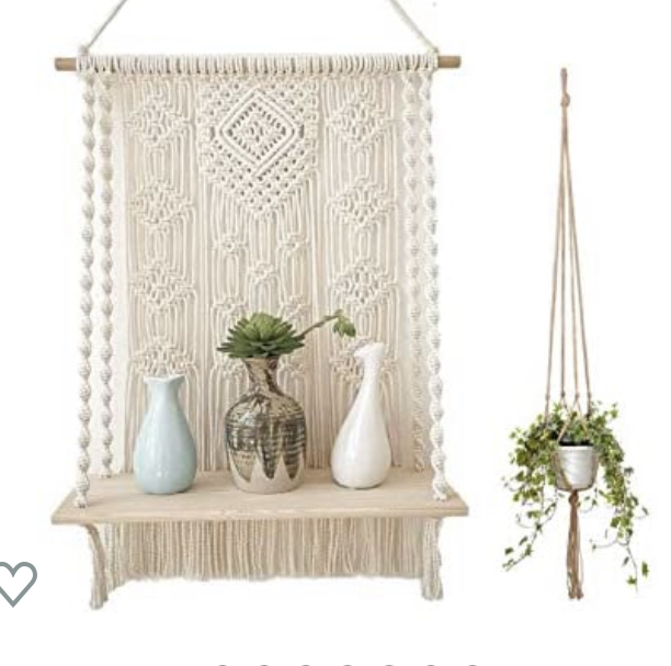 Photo 1 of generik Handmade Macrame Wall Hanging Shelf with Handmade Macrame Plant Hanger Boho Indoor Shelf for Plants Floating Wood Shelf Boho Plant Hanger Without Pot