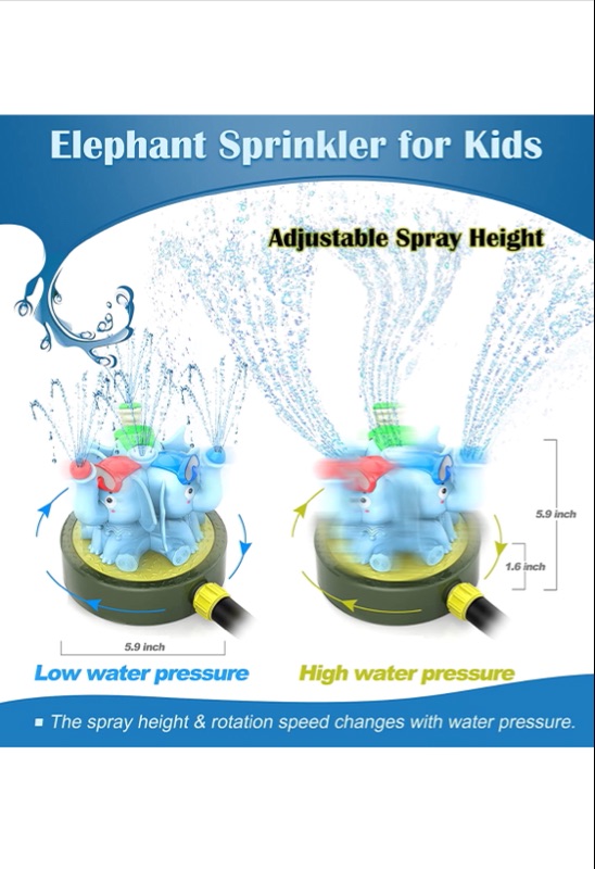 Photo 6 of Chriffer Kid Water Sprinkler Splash Play Toy for Yard for Toddler 110 Years Old Boy and Girl Elephant Wiggle Sprayer Compatible with 34in Garden Hose  Sprays Up to 10ft High and 16ft Wide  Blue