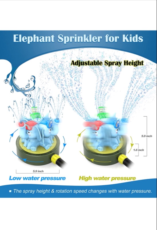 Photo 1 of Chriffer Kid Water Sprinkler Splash Play Toy for Yard for Toddler 110 Years Old Boy and Girl Elephant Wiggle Sprayer Compatible with 34in Garden Hose  Sprays Up to 10ft High and 16ft Wide  Blue