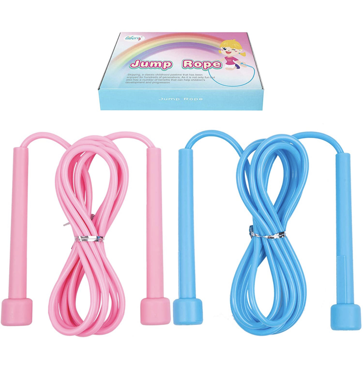 Photo 1 of 2PCS Kids Jump Ropes Adjustable  Lightweight Skipping Rope for Boys Girls Preschooler SchoolAged Child Pink and Blue Jumping Rope with Gift Box