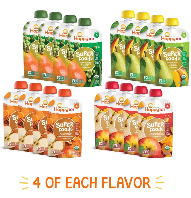 Photo 1 of Happy Tot Organics Super Foods Stage 4 Super Foods Variety Pack 422 Ounce Pouch Pack of 16 packaging may vary I Best By 052022