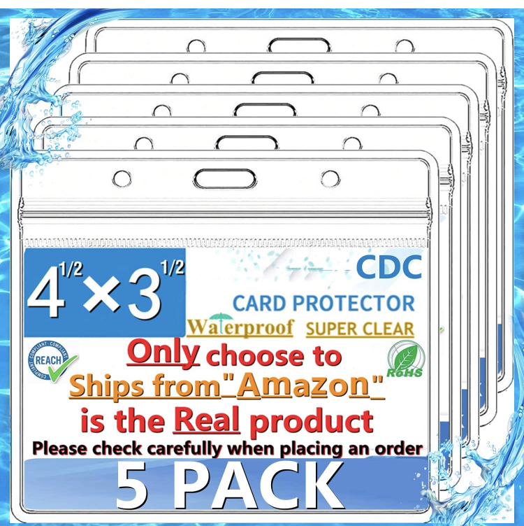 Photo 1 of 5 Pack  CDC Card Protector Waterproof 4 X 3 Badge Holders Card Holder and Credit Card Holders Vinyl Plastic Sleeve with Waterproof Type Resealable Zip 2 packs