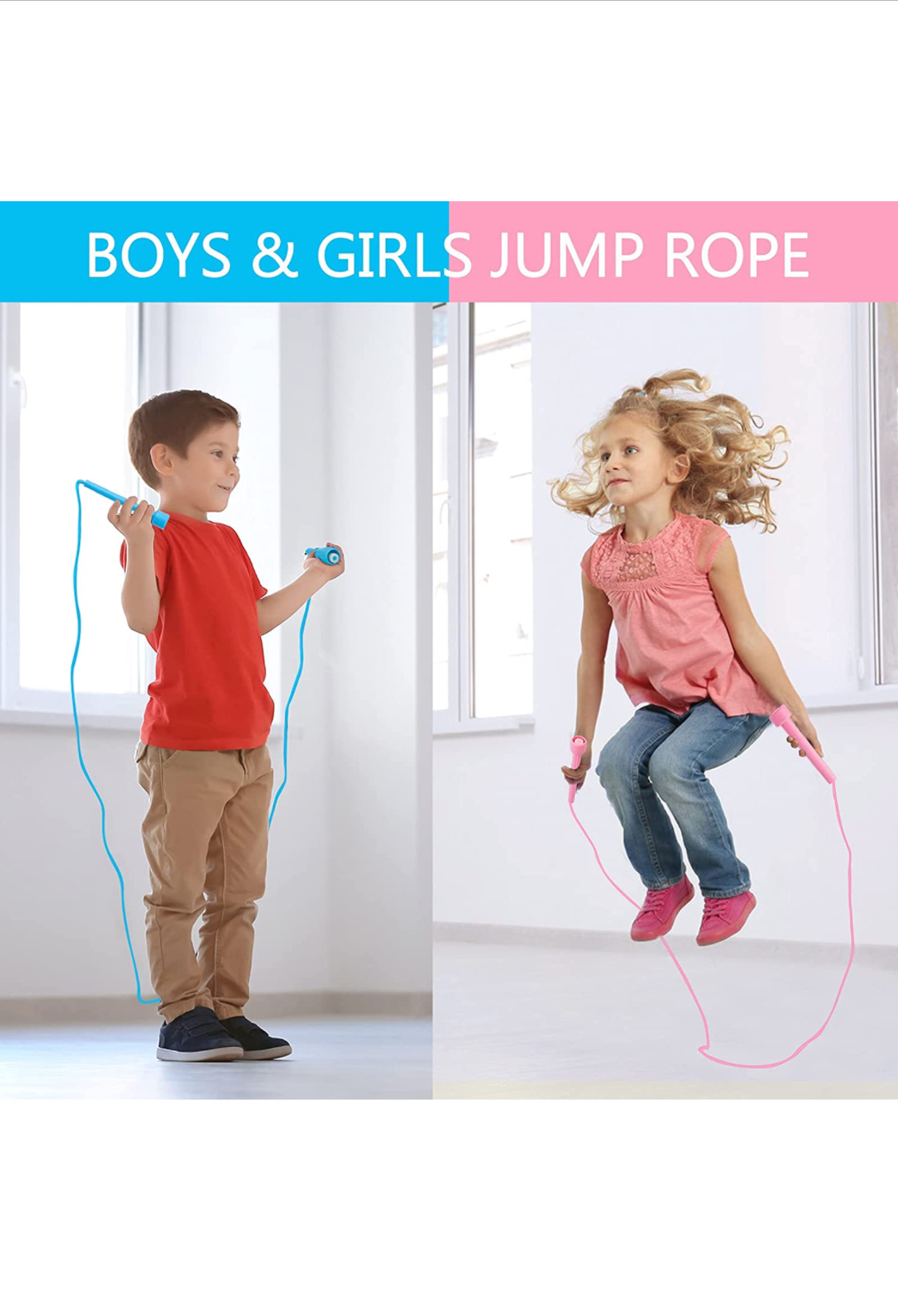 Photo 1 of 2PCS Kids Jump Ropes Adjustable  Lightweight Skipping Rope for Boys Girls Preschooler SchoolAged Child Pink and Blue Jumping Rope with Gift Box