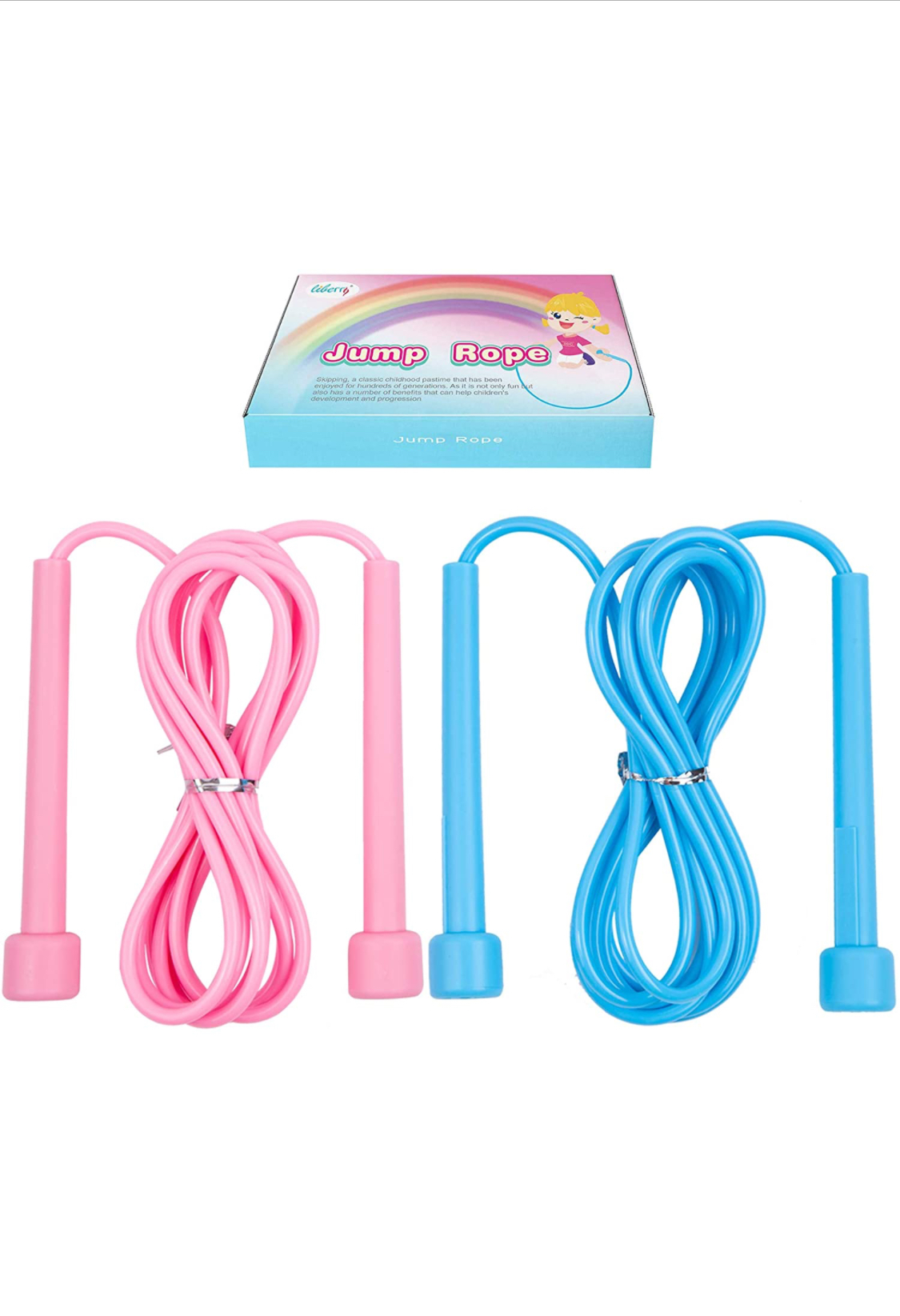 Photo 1 of 2PCS Kids Jump Ropes Adjustable  Lightweight Skipping Rope for Boys Girls Preschooler SchoolAged Child Pink and Blue Jumping Rope with Gift Box