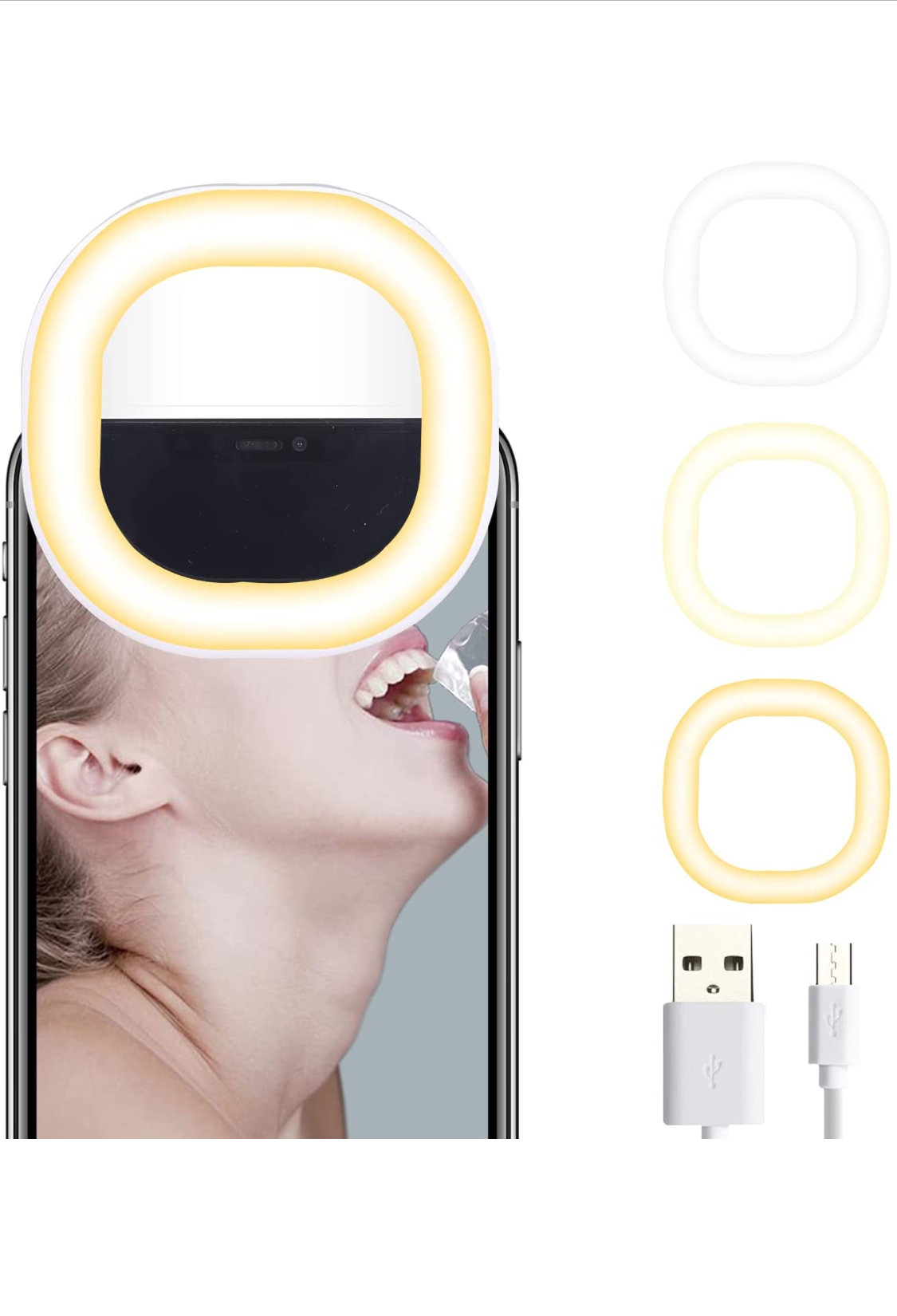 Photo 1 of 2021 Upgraded MQOUNY Clip on Selfie Ring LightRechargeable Portable Clipon Selfie Fill Light with 36 LED for iPhoneAndroid Smart Phone Photography Camera VideoTableiPad Girl Makes up White