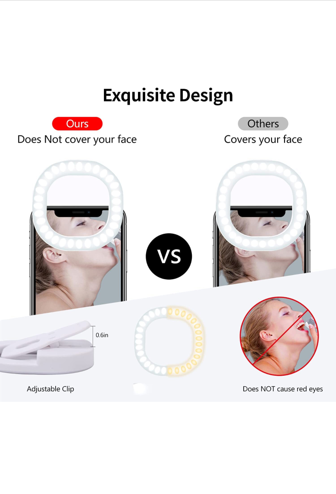 Photo 1 of 2021 Upgraded MQOUNY Clip on Selfie Ring LightRechargeable Portable Clipon Selfie Fill Light with 36 LED for iPhoneAndroid Smart Phone Photography Camera VideoTableiPad Girl Makes up White