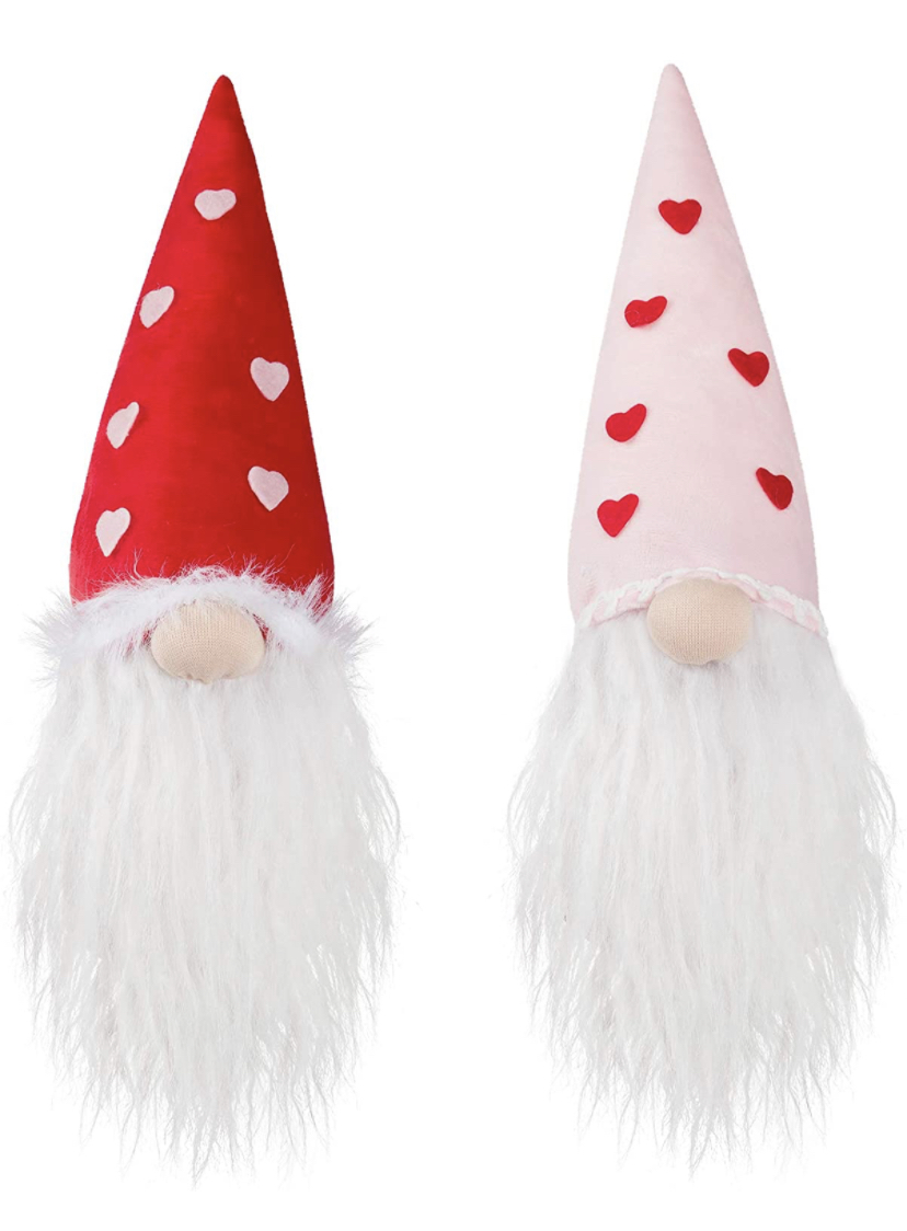 Photo 1 of 2 Pack Extra Large 147 Valentines Day Swedish Tomte Bottom Weighted Scandinavian Gnome with Heart Patches Hats