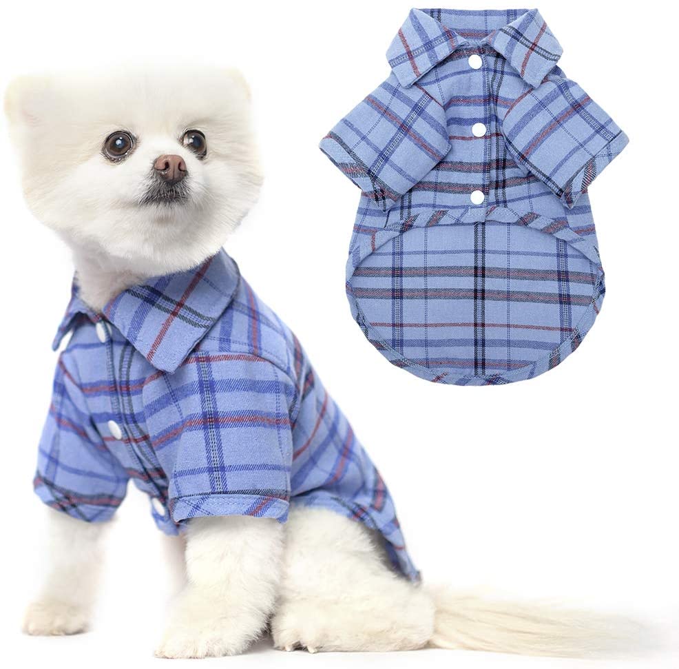 Photo 1 of Plaid Dog Shirt Cute Puppy Polo TShirt Soft Pet Colthes Boy Medium Body Length 16