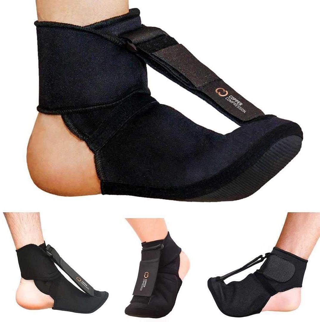 Photo 1 of Copper Compression Plantar Fasciitis Night Splint Sock Planter Fasciitis Support Dorsal Drop Foot Brace for Right or Left Foot Soft Stretching Boot Splints for Feet Sleep Recovery Socks Braces
