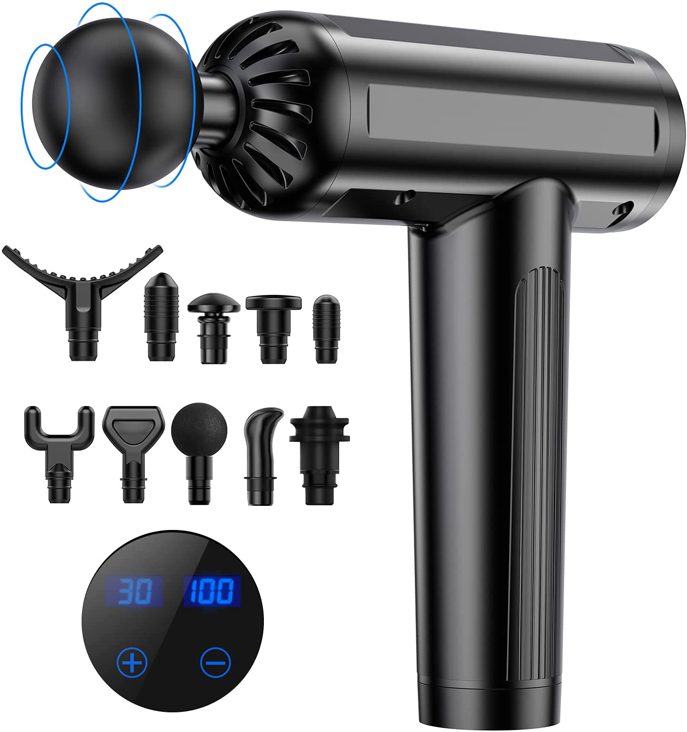 Photo 1 of Massage Gun Deep Tissue Percussion Muscle Massage Quiet Portable Neck Back Body Relaxation Electric Drill Sport Handheld Massager w 10 Attachment 30 Speeds Rechargeable Massage Gun for Athletes