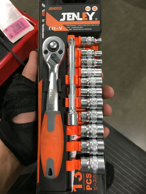 Photo 2 of JENLEY 14Inch Drive Ratchet Wrench Socket Wrench SetMetric Socket set CRV Sockets4mm14mm 72TeethQuickReleased Ratchet WrenchExtension bar for Repair Works 6Point13Pieces