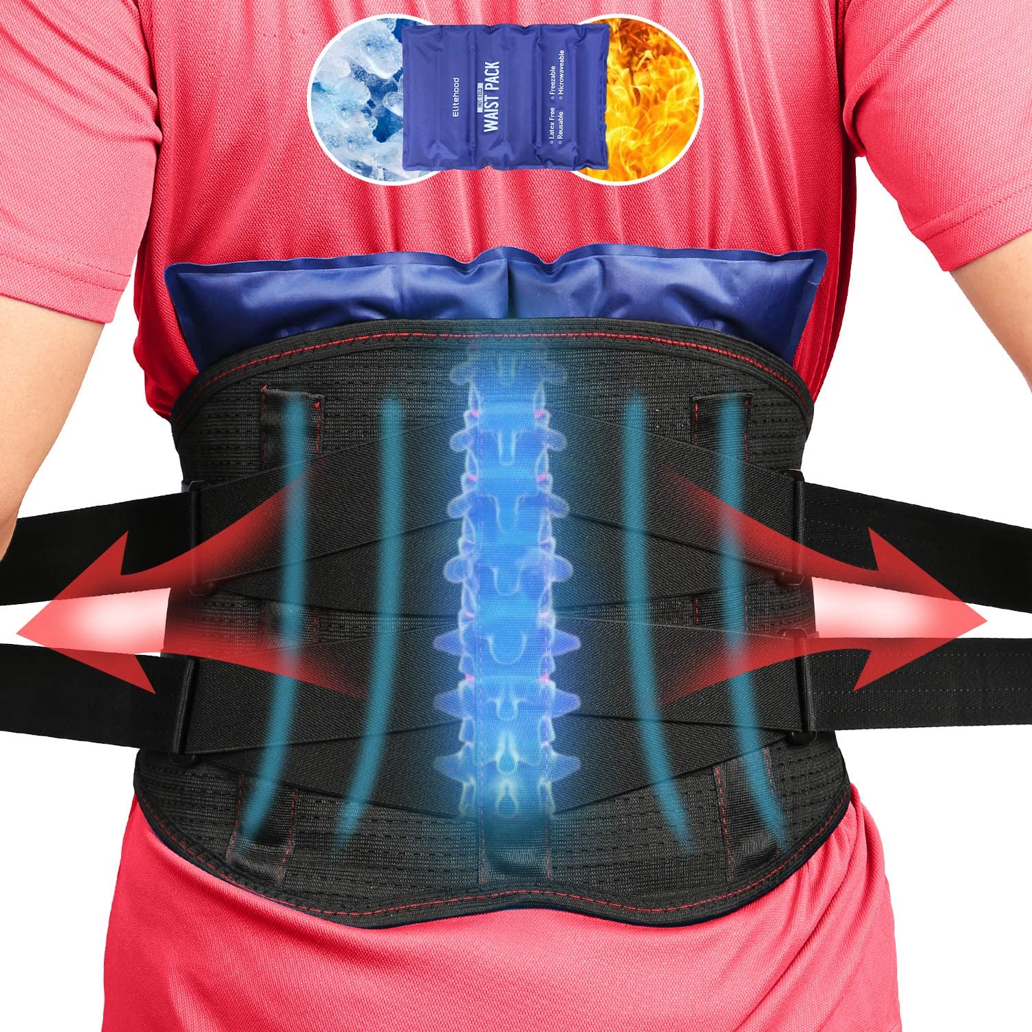 Photo 1 of Back Braces for Lower Back Pain elitehood Lumbar  Lower Back Support Belt for Women Men with Adjustable Support Straps Bundled Gel Ice Pack ColdHot Therapy for Sciatica Herniated Disc and More