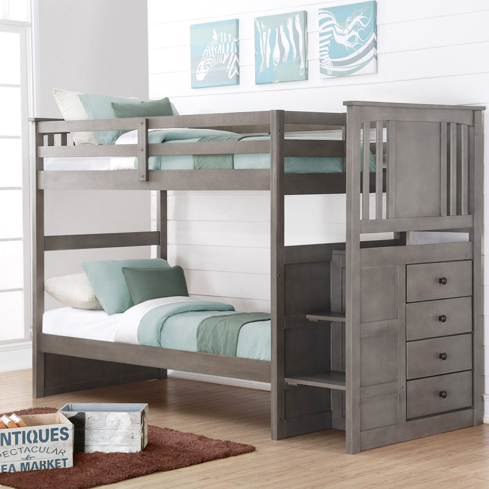 Photo 1 of Donco Kids Princeton Twin Over Twin or Twin Over Full Stairway Storage Bunk Bed in Slate Grey
MISSING COMPONENTS 4DRAWER STORAGE CASE ONLY DAMAGED AND BROKEN