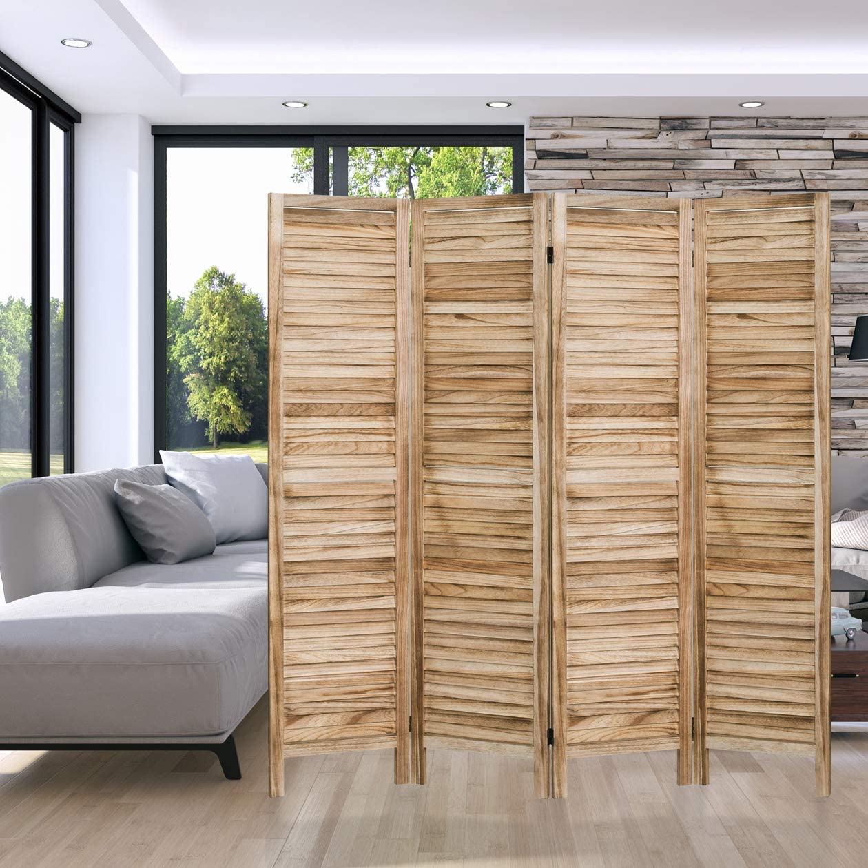 Photo 1 of 56 ft Tall 16 Wide Wood Room Divider Room Divider Freestanding 4 Panels DividerDecorative Panel Wooden Privacy Screen 4 Panels Screen Folding Privacy Partition Wall Natural 4 Panel