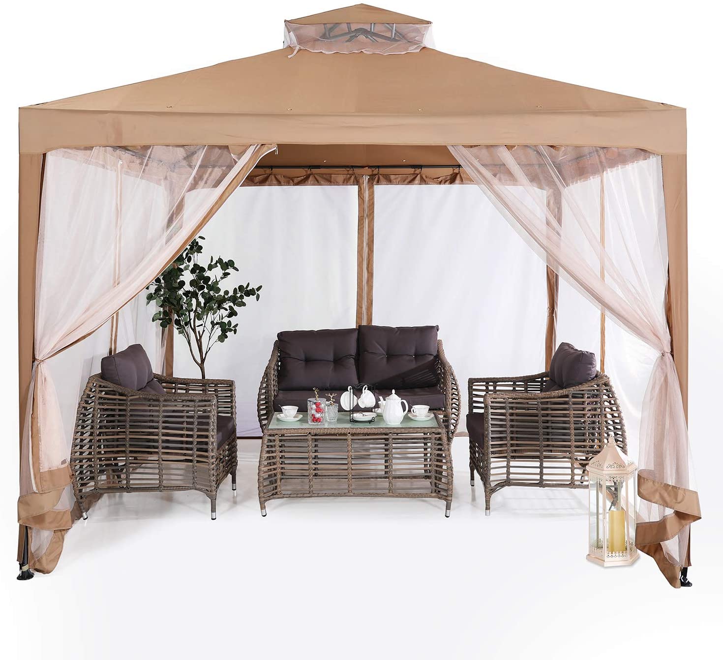 Photo 1 of ABCCANOPY 10x10 Gazebo Tent with Mosquito Netting Outdoor Instant Gazebo Canopy Shelter Khaki