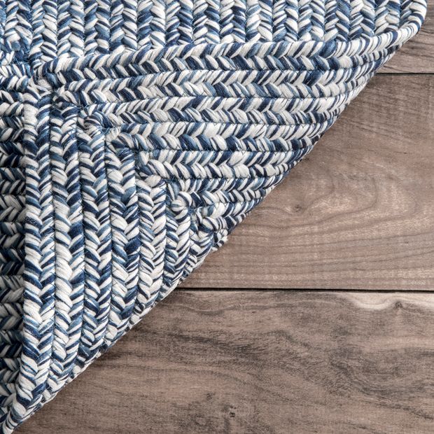 Photo 1 of 8 Ft x 25 Ft Blue White Braided Carpet