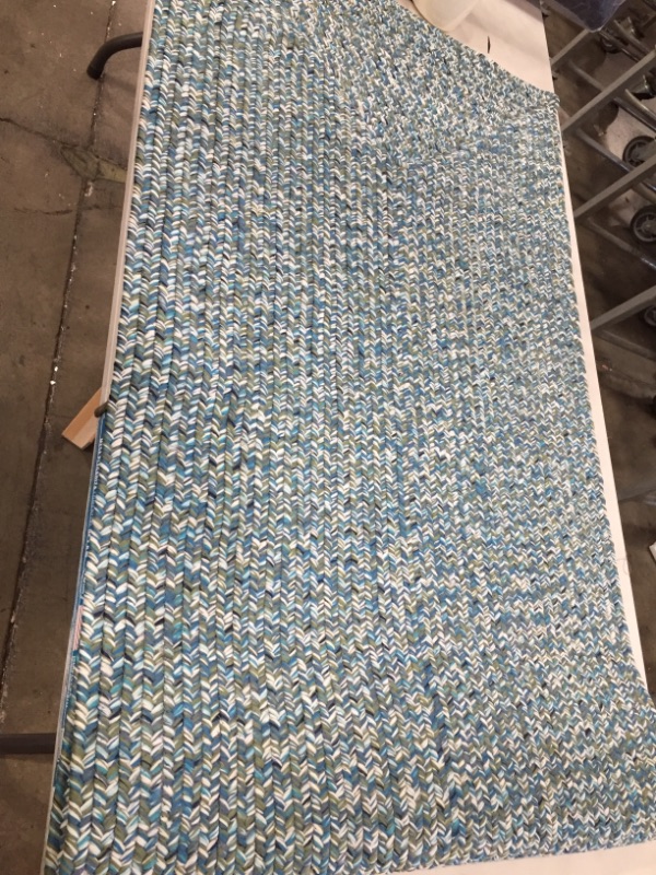 Photo 1 of 8 Ft x 25 Ft Blue White Braided Carpet