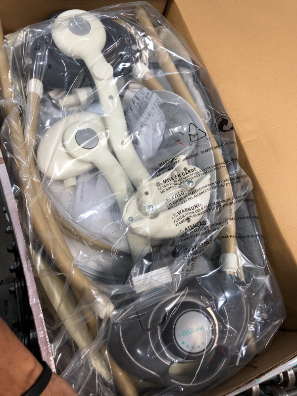 Photo 1 of AiBeeYou Baby Swings for Infants Baby Swing with 6 MotionsInfant Swing with MusicSounds and Timing Function Baby Rocker with 2 Toys Plsuh Seat  Soft Head Support Machine Washable Fabric Grey
