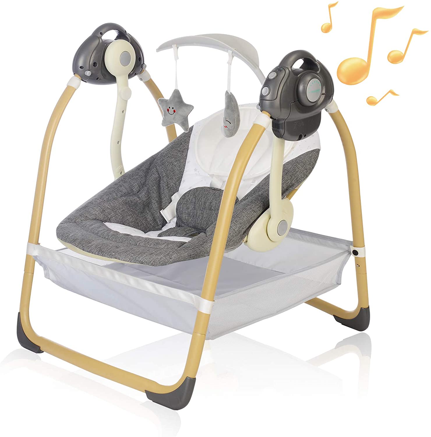 Photo 1 of AiBeeYou Baby Swings for Infants Baby Swing with 6 MotionsInfant Swing with MusicSounds and Timing Function Baby Rocker with 2 Toys Plsuh Seat  Soft Head Support Machine Washable Fabric Grey