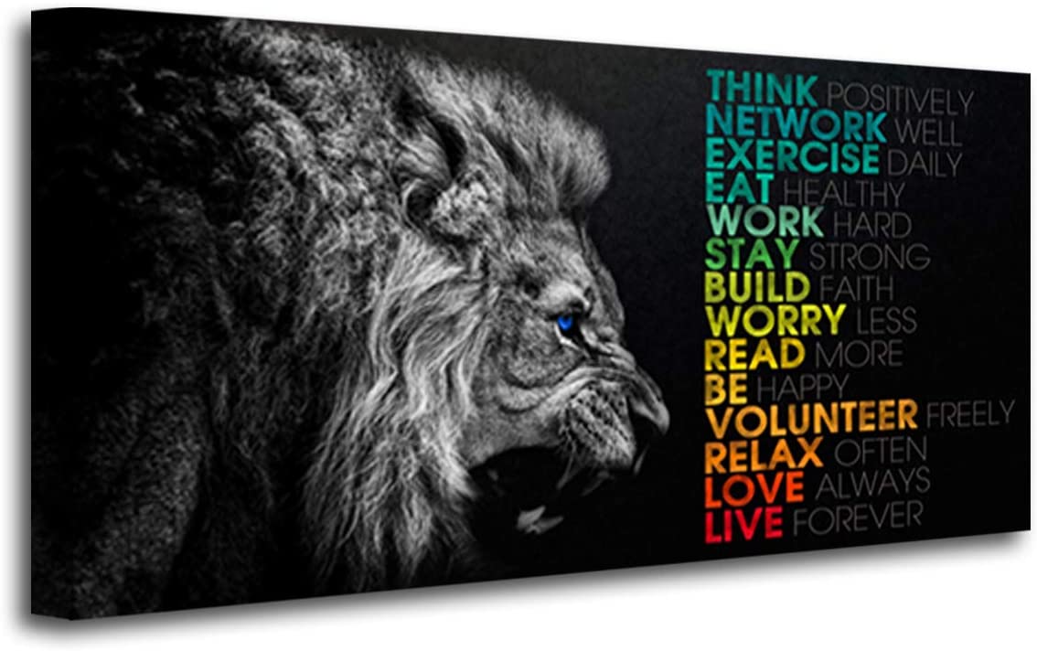 Photo 1 of Animal Lion Canvas Wall Art Motivational Inspirational Quotes Picture Canvas Prints with Frame Wall Art Decorative