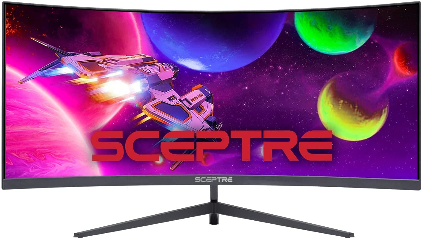 Photo 1 of Sceptre 30inch Curved Gaming Monitor 219 2560x1080 Ultra Wide Ultra Slim HDMI DisplayPort up to 200Hz Buildin Speakers Metal Black C305B200UN1