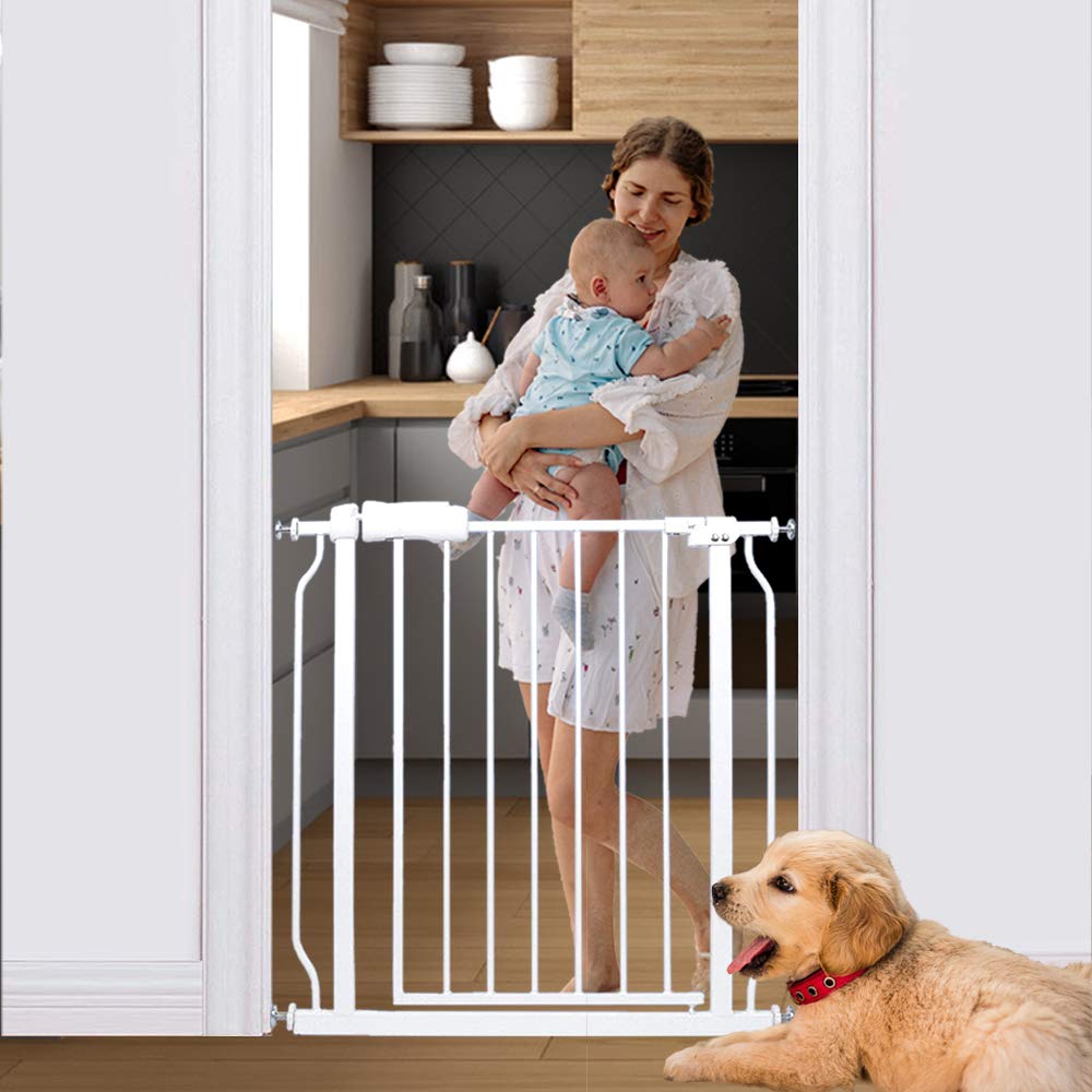 Photo 1 of Narrow Baby Gate 29 to 34 Inch Wide Openings for Doorways Stairs Pet Dog Gate Pressure Mount Auto Close White Metal Safety Gate